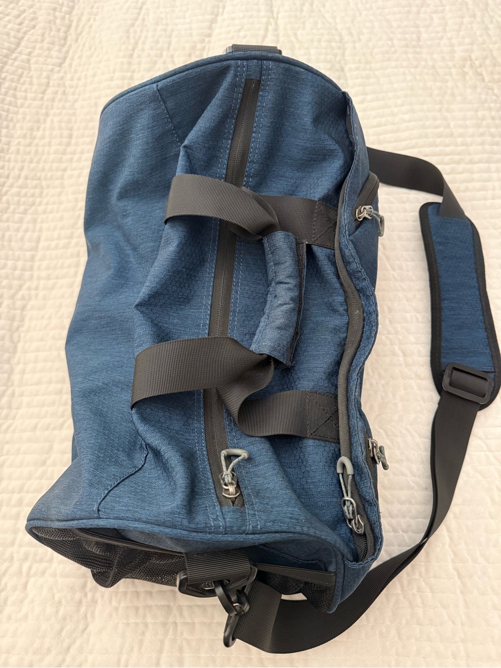 Men's Navy Blue Duffel Bag with Shoulder Strap